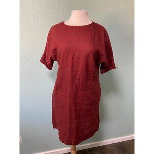 Elk French 100% Linen Midi Shirt Short Sleeves Copper Dress Size‎ 8